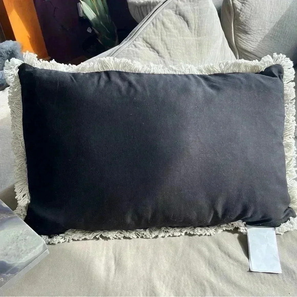 NEW Gorgeous BOO Embroidered Textured Yarn Accent Throw Pillow with fringe - Picture 4 of 10